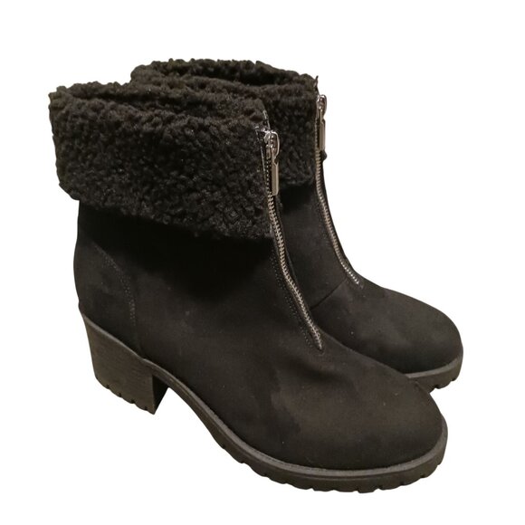 NEW Style & Co Biancaa Faux Suede Lug Sole Booties Black Size 8.5 Front Zipper - Picture 5 of 13